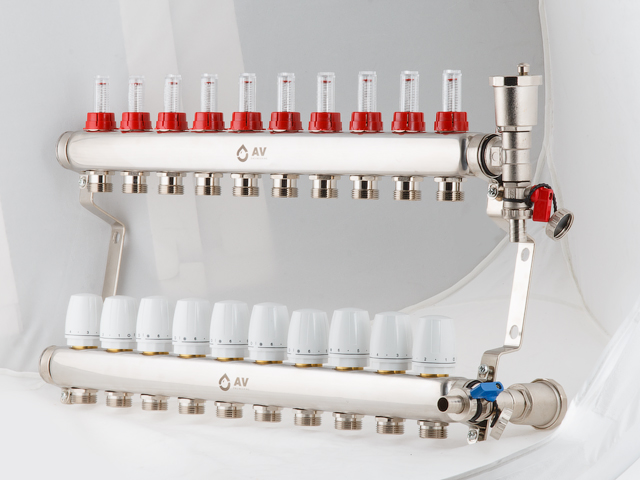 Коллекторная группа AVE136, 10 вых. AV Engineering (PRO серия Для теплого пола и водоснабжения) Коллекторная группа AVE136, 10 вых. AV Engineering (PRO серия Для теплого пола и водоснабжения)