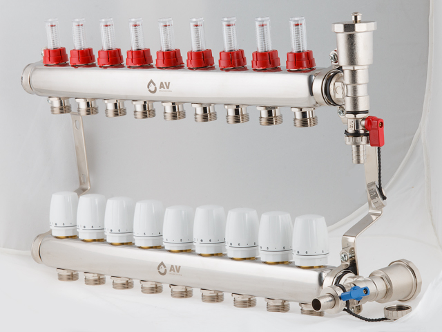 Коллекторная группа AVE136, 9 вых. AV Engineering (PRO серия Для теплого пола и водоснабжения) Коллекторная группа AVE136, 9 вых. AV Engineering (PRO серия Для теплого пола и водоснабжения)