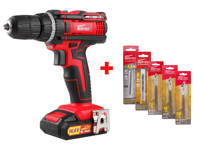 Аккум. дрель-шуруповерт WORTEX BD 1425 DLi в кор.+АКЦИЯ (5 сверл в подарок!) (В подарок 5 сверл!) Аккум. дрель-шуруповерт WORTEX BD 1425 DLi в кор.+АКЦИЯ (5 сверл в подарок!) (В подарок 5 сверл!)
