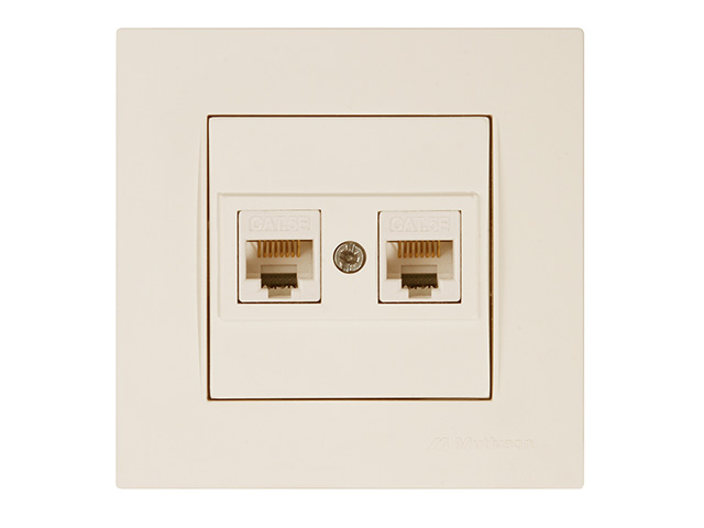 Розетка компьютерная 2xRJ45 (Cat5e, скрытая) кремовая, RITA, MUTLUSAN Розетка компьютерная 2xRJ45 (Cat5e, скрытая) кремовая, RITA, MUTLUSAN