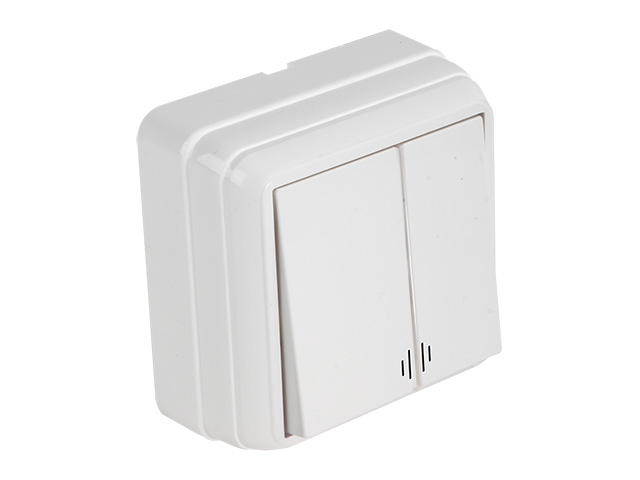 Выключатель 2-клав. (с подсветкой, открытый) белый, BRON, MUTLUSAN (10 A, 250 V, IP 20) Выключатель 2-клав. (с подсветкой, открытый) белый, BRON, MUTLUSAN (10 A, 250 V, IP 20)