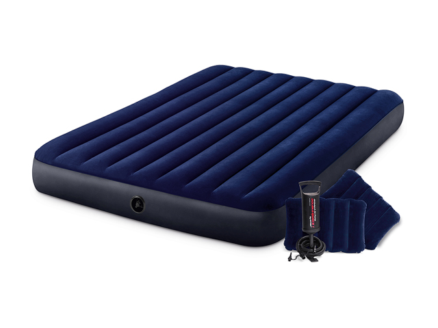 Надувной матрас Queen Classic Downy, 152х203х25 см + 2 подушки и насос ручной, INTEX Надувной матрас Queen Classic Downy, 152х203х25 см + 2 подушки и насос ручной, INTEX