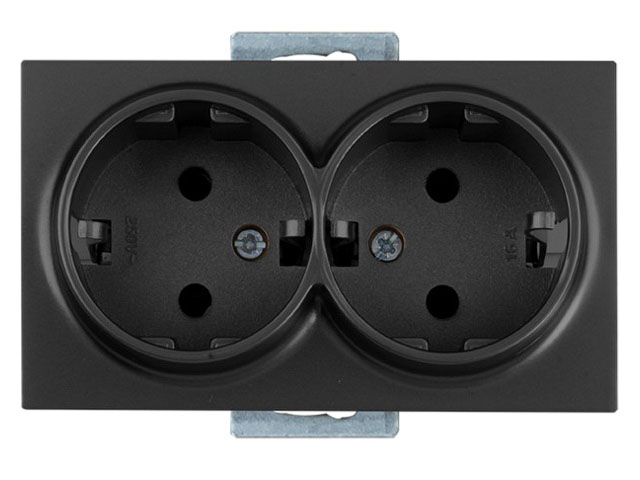 Розетка 2-ая (скрытая, с/з) черная, DARIA, MUTLUSAN (16 A, 250 V, IP 20) Розетка 2-ая (скрытая, с/з) черная, DARIA, MUTLUSAN (16 A, 250 V, IP 20)