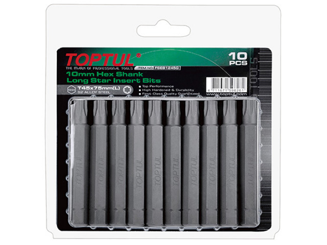 Насадка TORX T45 75мм LONG 10шт блистер TOPTUL Насадка TORX T45 75мм LONG 10шт блистер TOPTUL