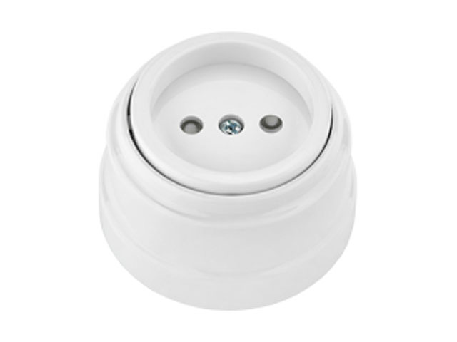 Розетка 1-ая (открытая, б/з, з/ш) белая, Ретро, BYLECTRICA (без монтажной панели) Розетка 1-ая (открытая, б/з, з/ш) белая, Ретро, BYLECTRICA (без монтажной панели)