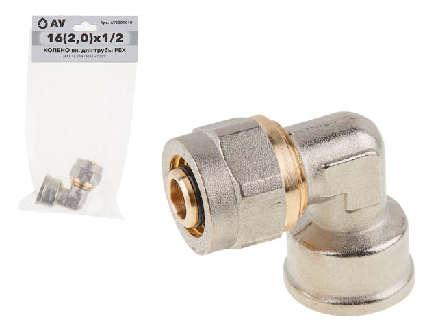 Колено 16(2.0) х 1/2" вн. для труб PEX, AV Engineering (инд. упак.) Колено 16(2.0) х 1/2" вн. для труб PEX, AV Engineering (инд. упак.)