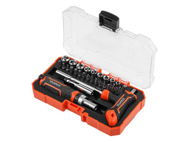 Отвертка реверс. с набором головок и бит 28пр. STARTUL PROFI (ST3095-28) Отвертка реверс. с набором головок и бит 28пр. STARTUL PROFI (ST3095-28)