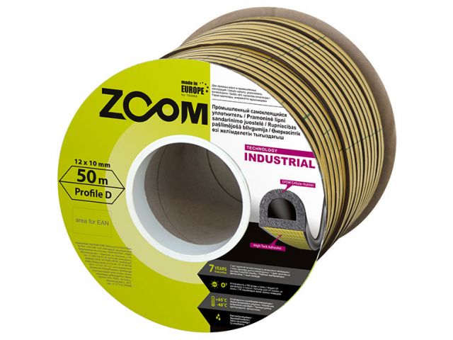 Уплотнитель гаражный "D" 12ммх10мм белый сдвоенный профиль (2х25м) ZOOM INDUSTRIAL Уплотнитель гаражный "D" 12ммх10мм белый сдвоенный профиль (2х25м) ZOOM INDUSTRIAL