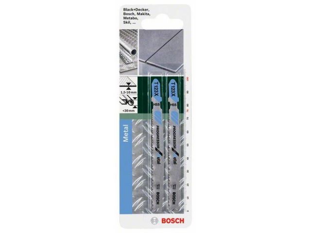 Пилка лобз. по металлу T 123 X (2 шт.) BOSCH (пропил прямой, тонкий, быстрый рез в материале любой толщины) Пилка лобз. по металлу T 123 X (2 шт.) BOSCH (пропил прямой, тонкий, быстрый рез в материале любой толщины)