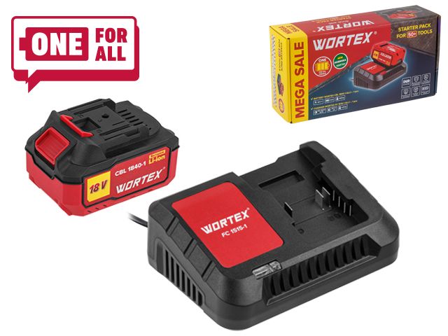 Набор аккумулятор 4 А*ч и зарядное устройство 1х2 А WORTEX ALL1 в кор. МЕГА АКЦИЯ (18.0 В, 4.0 А*ч, индикатор заряда, обрезиненный корпус, зарядное: 1 Набор аккумулятор 4 А*ч и зарядное устройство 1х2 А WORTEX ALL1 в кор. МЕГА АКЦИЯ (18.0 В, 4.0 А*ч, индикатор заряда, обрезиненный корпус, зарядное: 1