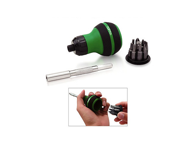 Отвертка реверсивная "бочка" + биты + удлиннитель 9в1. TOPTUL Отвертка реверсивная "бочка" + биты + удлиннитель 9в1. TOPTUL