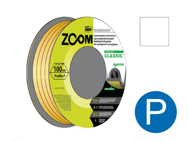 Уплотнитель "P" белый 9x5,5мм сдвоенный профиль (2х50м) ZOOM CLASSIC Уплотнитель "P" белый 9x5,5мм сдвоенный профиль (2х50м) ZOOM CLASSIC