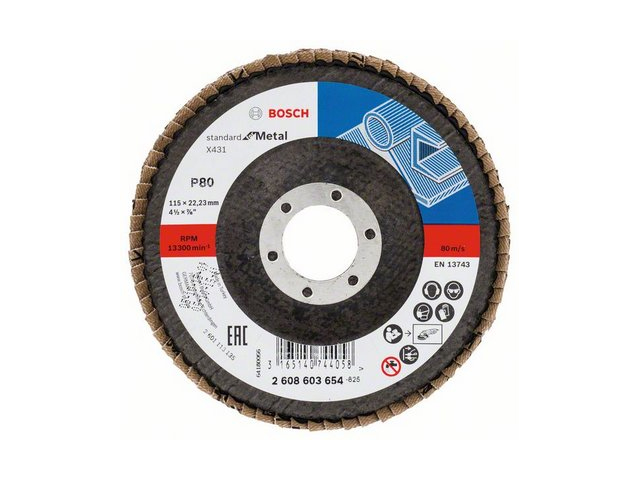 Круг лепестковый 115х22.2 мм K80 конический STANDARD FOR METAL BOSCH Круг лепестковый 115х22.2 мм K80 конический STANDARD FOR METAL BOSCH