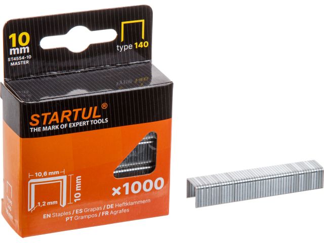 Скобы 10мм тип 140 (1000шт) STARTUL MASTER (ST4554-10) Скобы 10мм тип 140 (1000шт) STARTUL MASTER (ST4554-10)